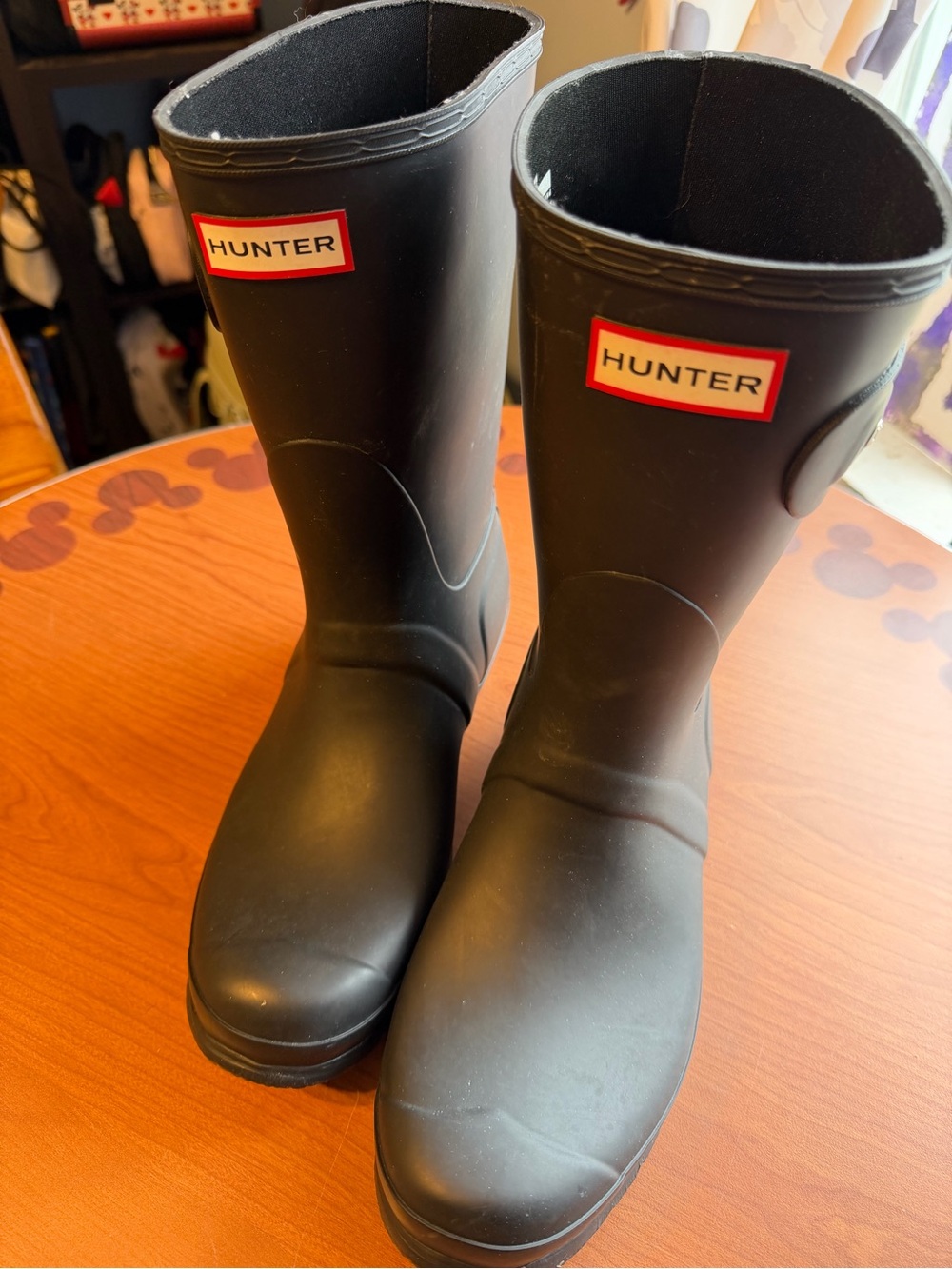 Hunter Matte Black Waterproof Buckle Rain Boots with White Label